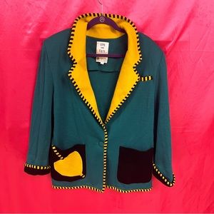 EPB Easy Eleanor P Brenner vintage dark teal and yellow striped heart blazer